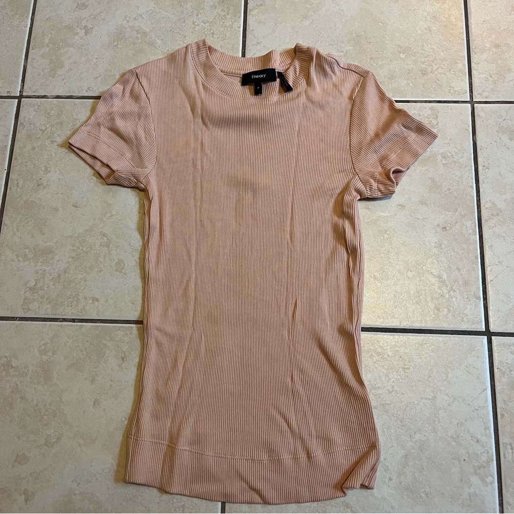 Theory light pink ribbed tiny tee